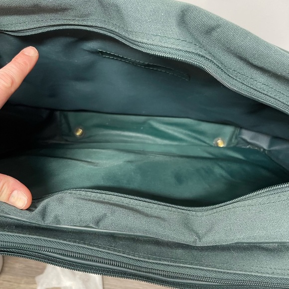 Jaguar Green Canvas Laptop Bag Briefcase Travel Work Bag Faux Leather Trim - Picture 11 of 15